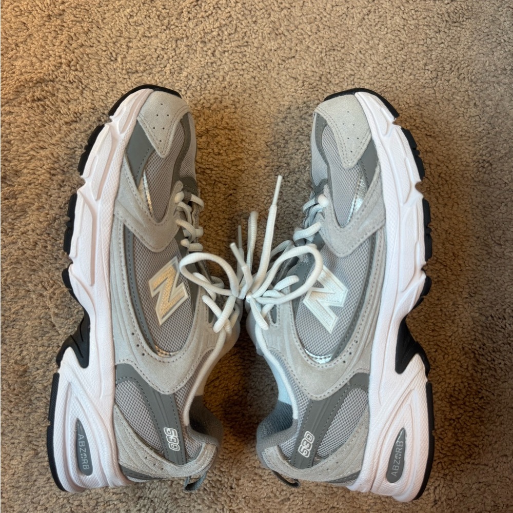 New Balance Light Gray and White Running Shoes